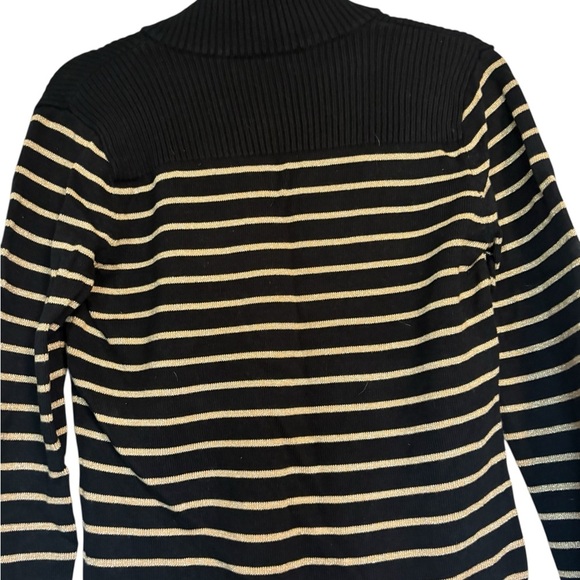 Lauren Ralph Lauren Black and Gold Striped Cowl Neck Sweater - Picture 2 of 6